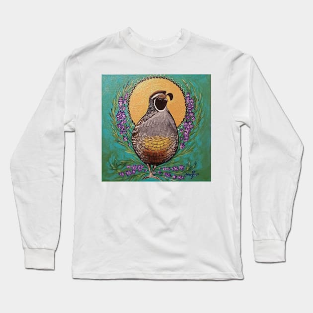 Quail sun lavender painting Long Sleeve T-Shirt by StephaniePerryArt